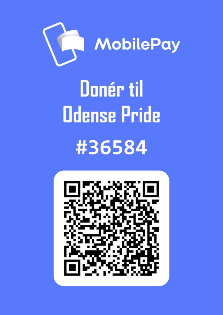 Funktionelt billede med QR-kode til MobilePay: Donér til Odense Pride på nummer 36584